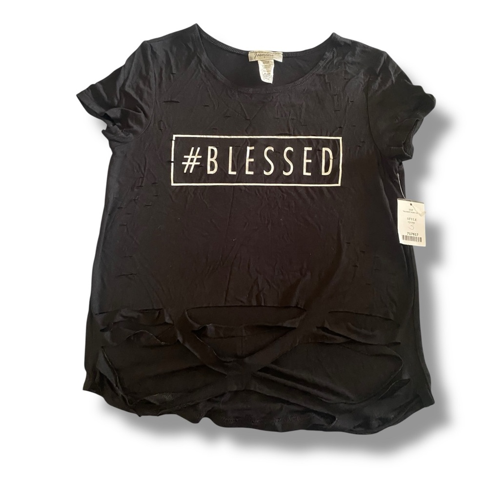 Jasmine #BLESSED Distressed Crop Tee – New with Tags! S